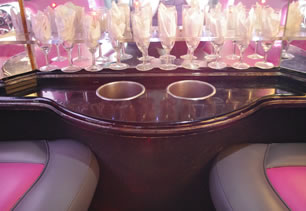 Detailed view of ice buckets and glasses in bar area