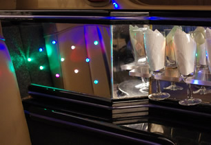View of mirrored bar area and coloured lights