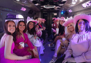Passengers in bus enjoy night out