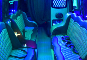 Interior view of passenger seating area and door