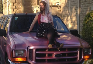 Vehicle at hen party with guest sitting on the car