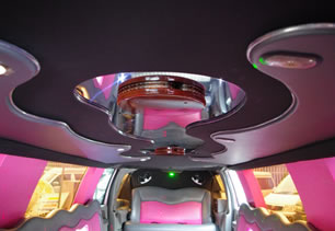 A close-up view of the mirror ceiling and bead lighting